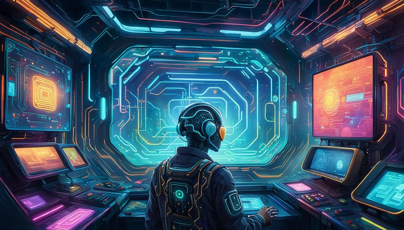 Human and AI Game: Digital Art with Neon Circuits