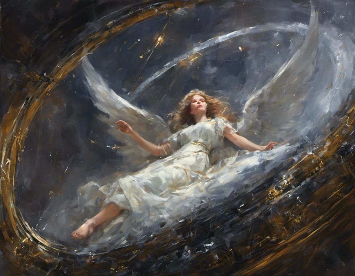 Realistic Angel on Spaceship in Sci-Fi Style