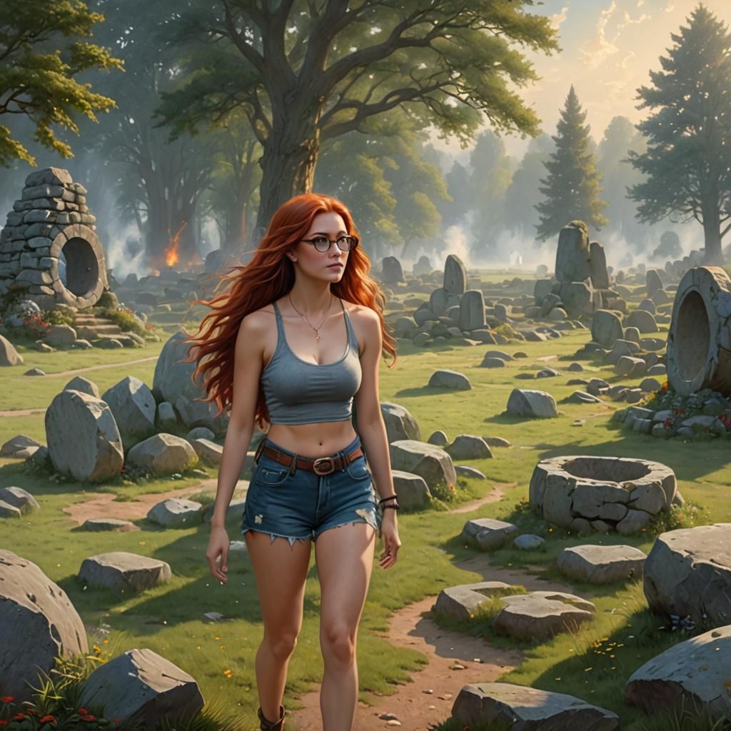 Alluring Redhead in Stone Circle, Fantasy Style