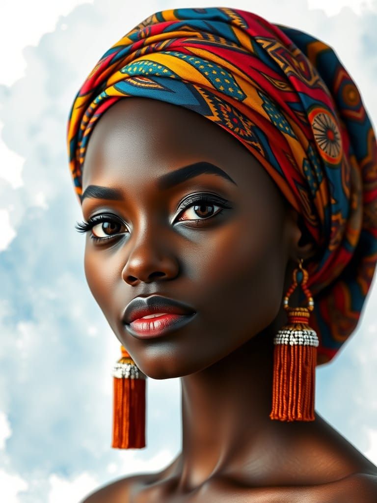 Ultra Realistic 8K Portrait of a Woman in Vibrant Headwrap