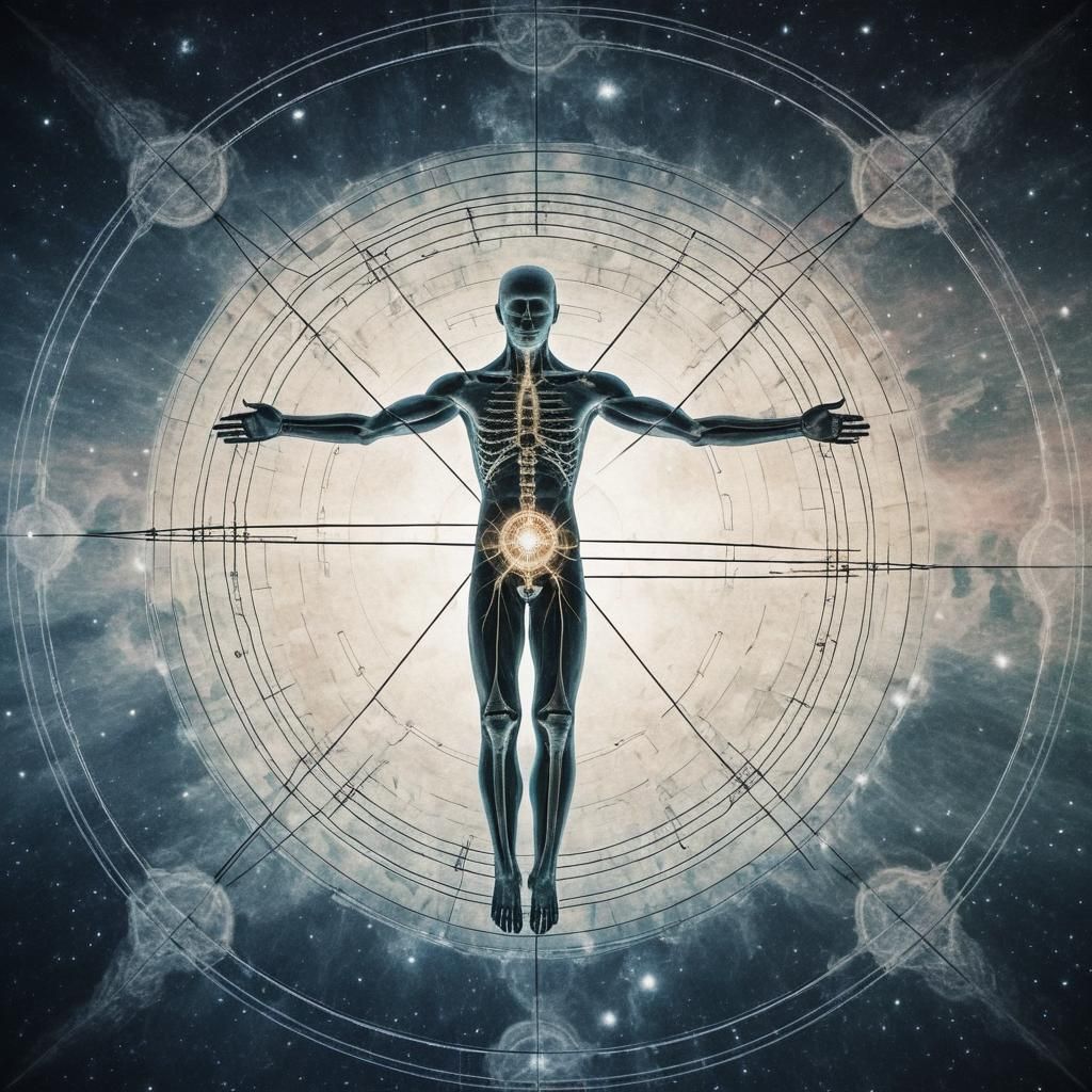 Vitruvian Man Floating in Liminal Space