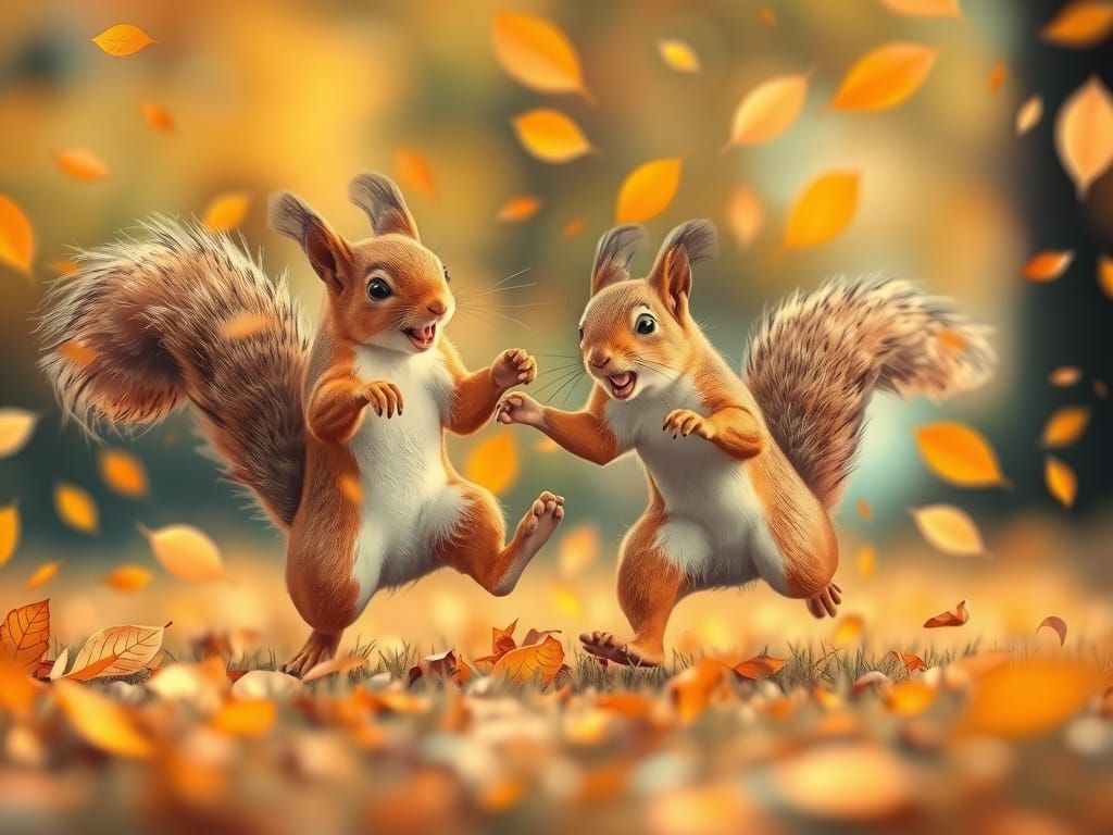 Playful Squirrels Dancing in Golden Autumn Leaves