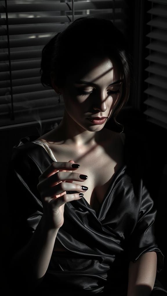 Monochrome Portrait of Woman in Noir Lighting