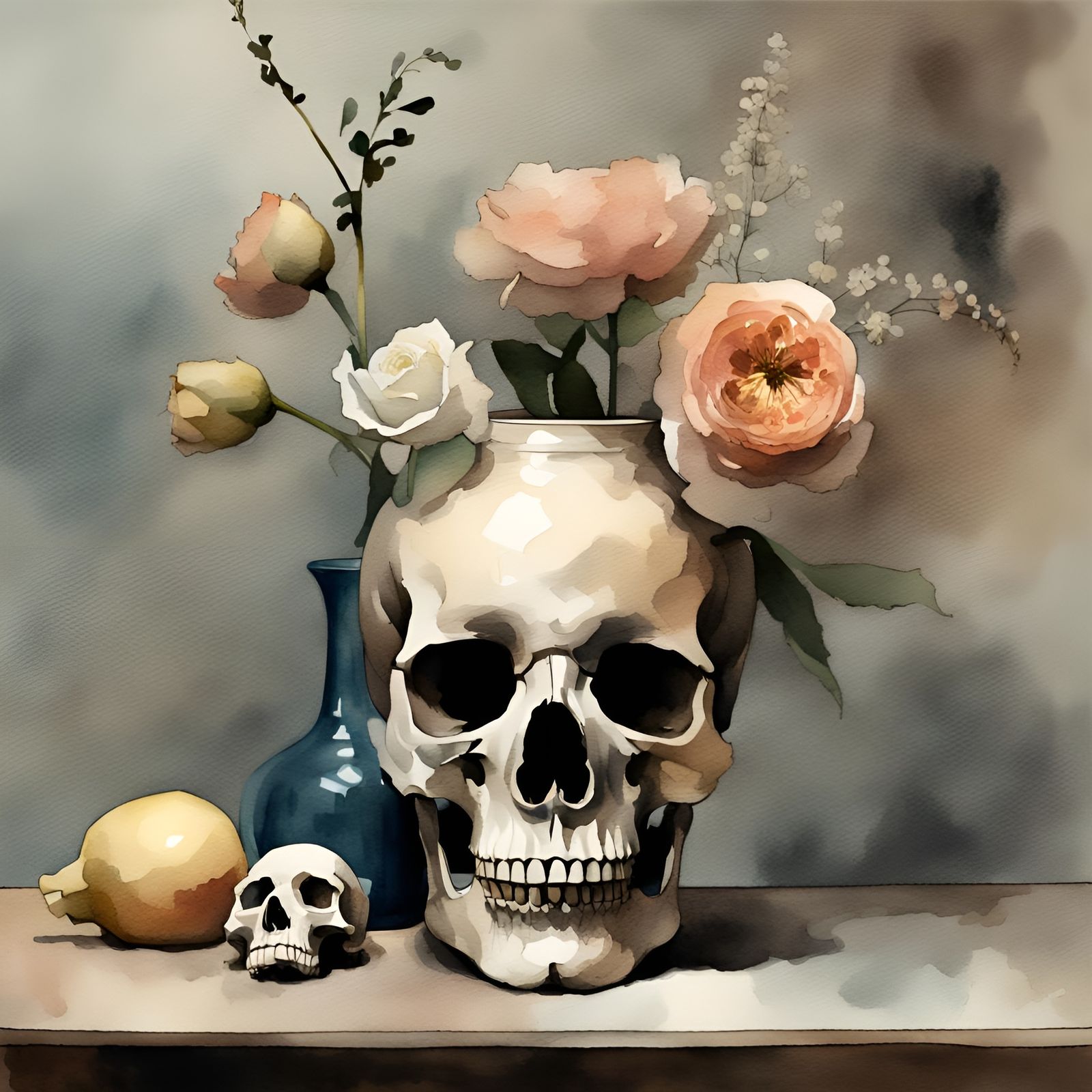 Still-life: skull vase