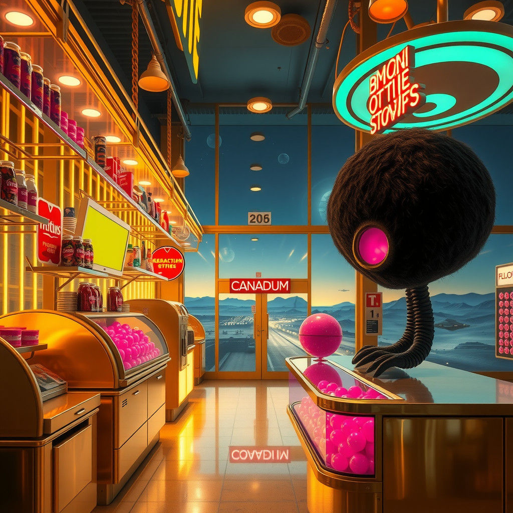 Extravagant Alien Gas Station at Night