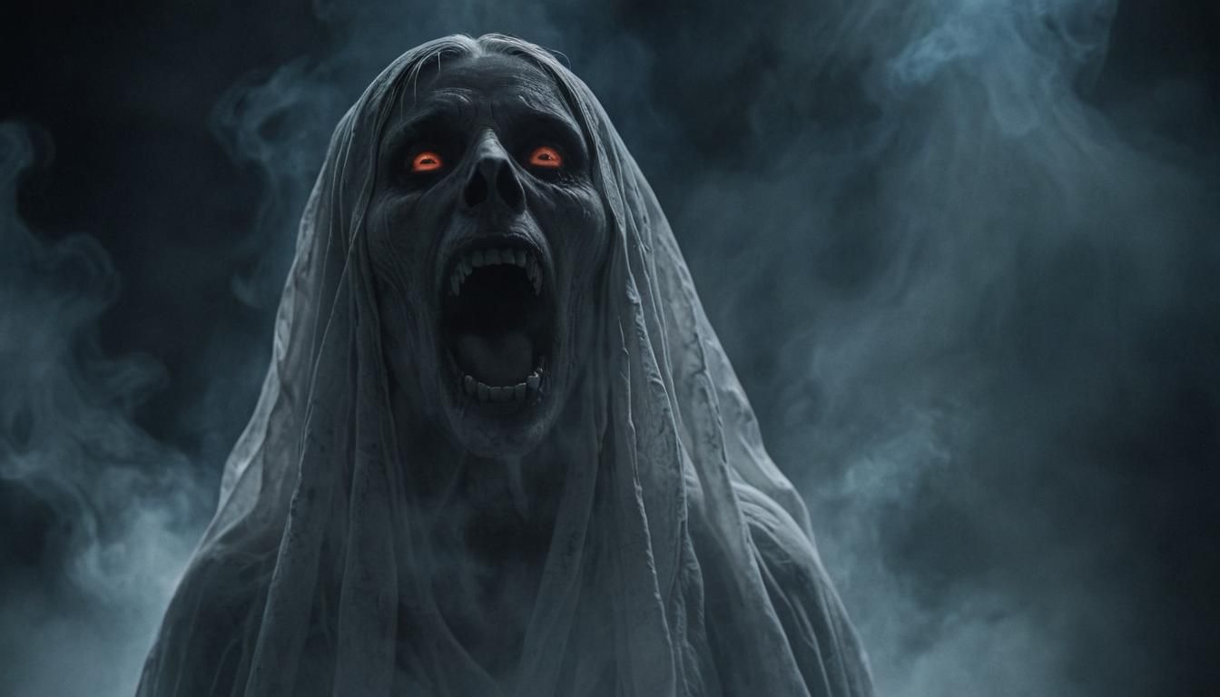 Eerie Glowing Ghost Howling in the Mist