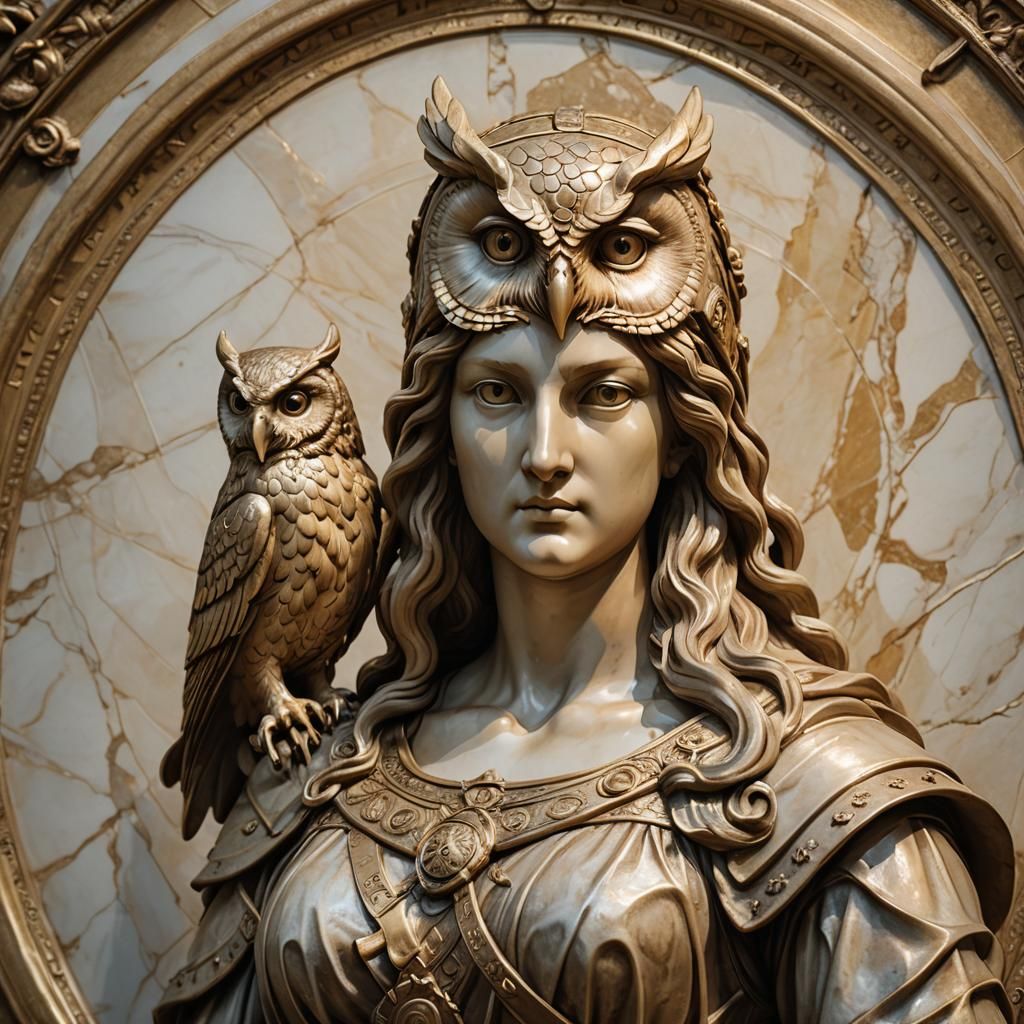 Athena Statue with Owl in Renaissance Style