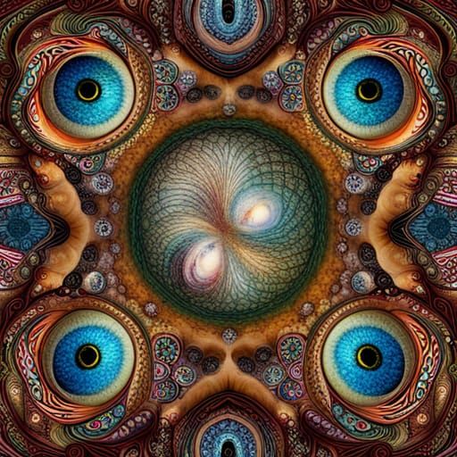 Phoenix and Owl Mandala with Fractal Eyes