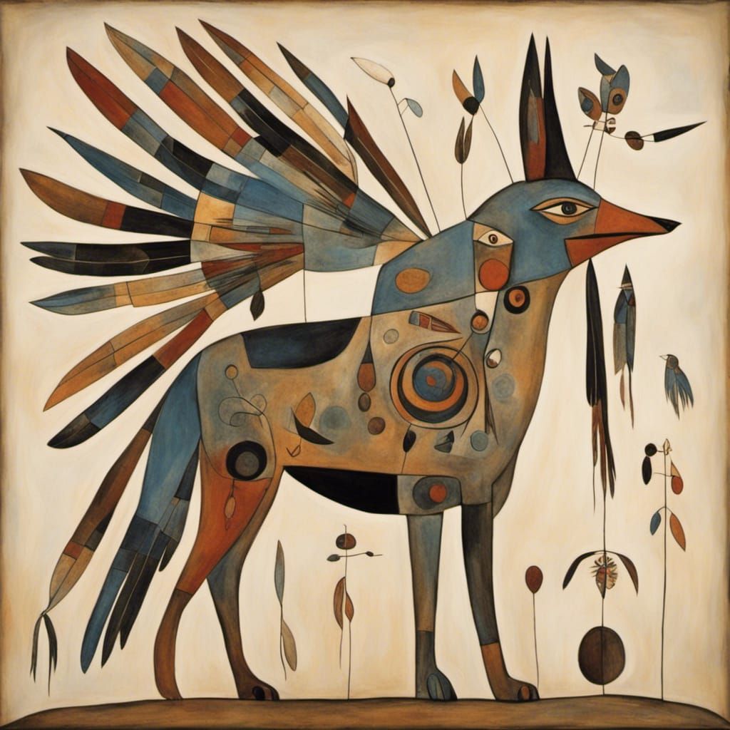 Surreal Wolf Totem in Native Art Style