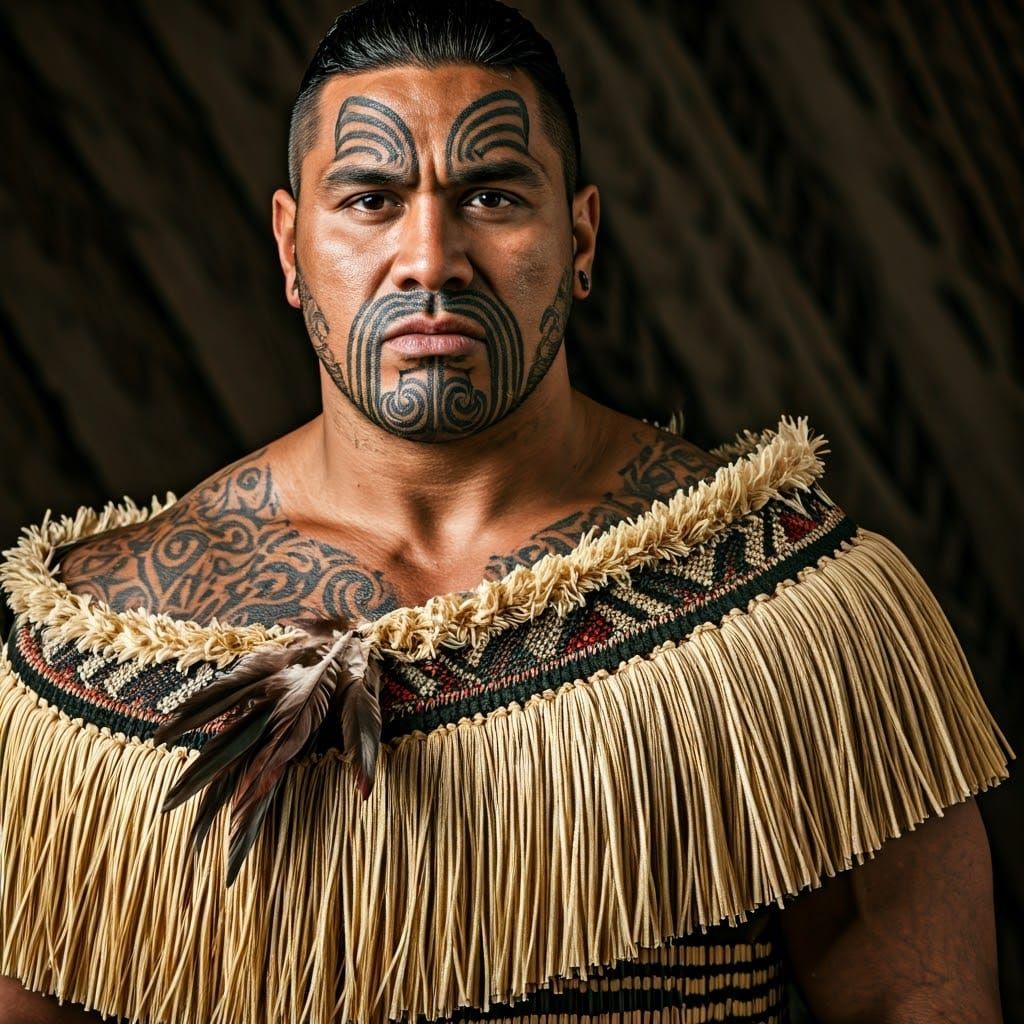 Maori Warrior in Korowai Cloak: Photorealistic Portrait
