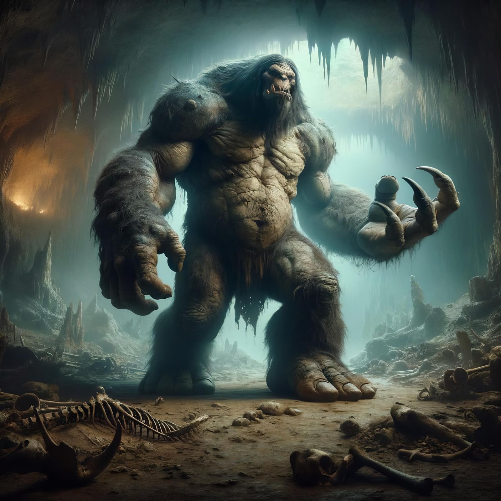 Hulking Cave Troll in Subterranean Lair
