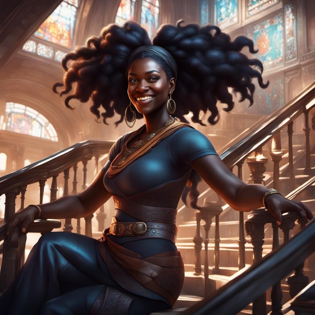 Smiling Black Girl Portrait in Detailed Art Style