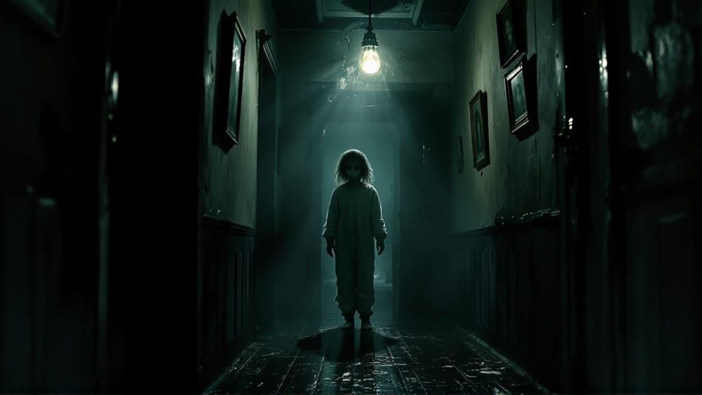 Ethereal Victorian Ghost in Creepy Hallway