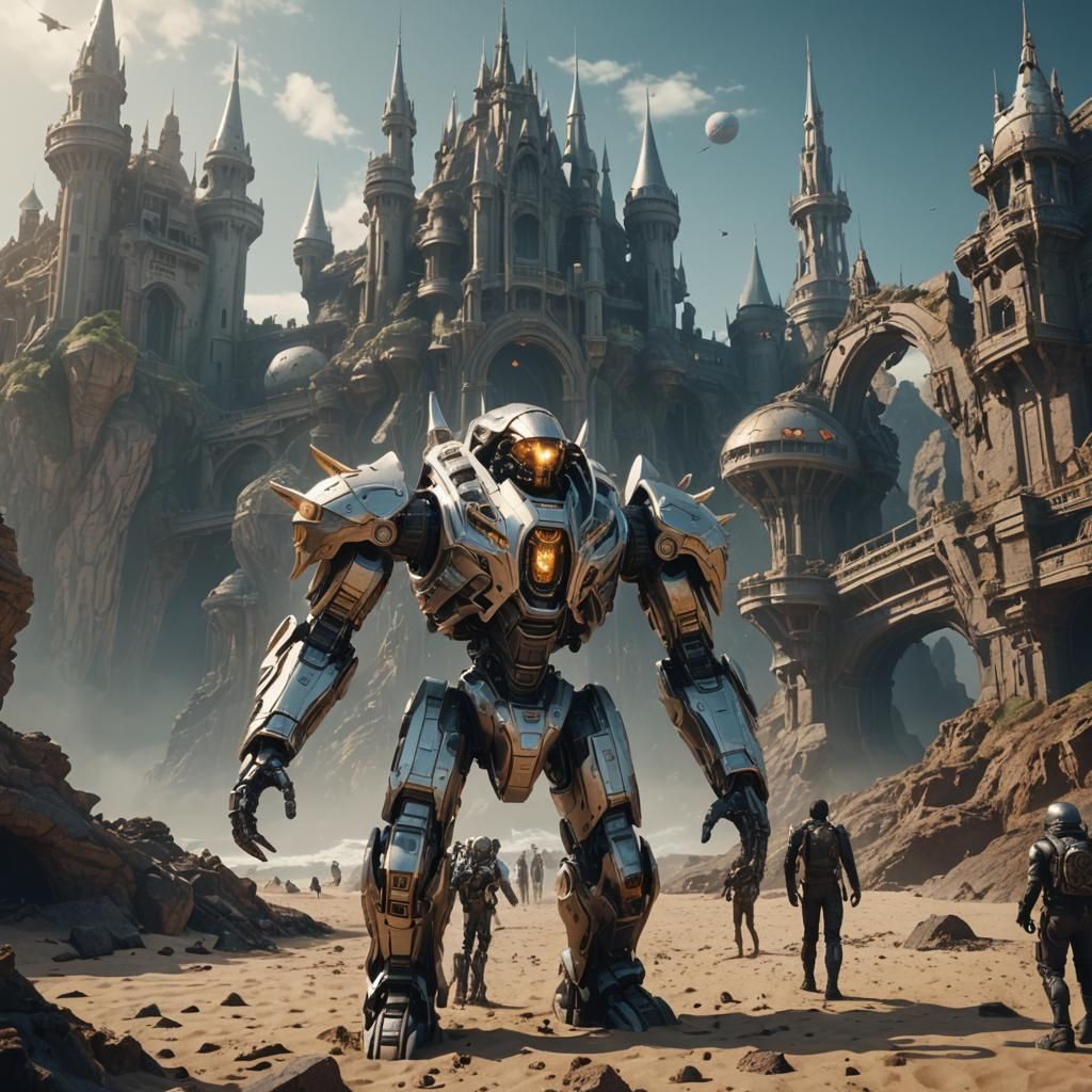 Angels Arrive at Alien Castle: Sci-Fi Scene