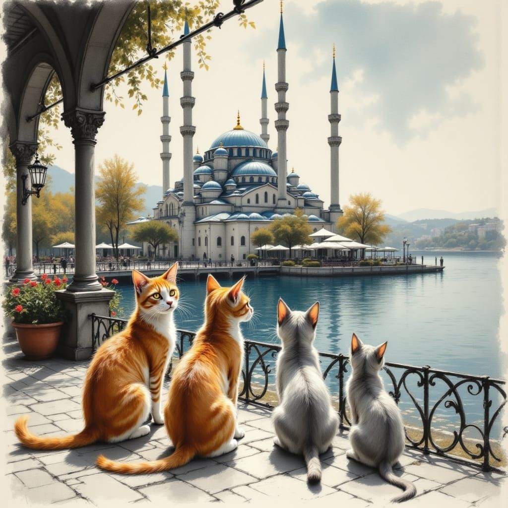 Elegant Felines Amidst Ottoman Architecture