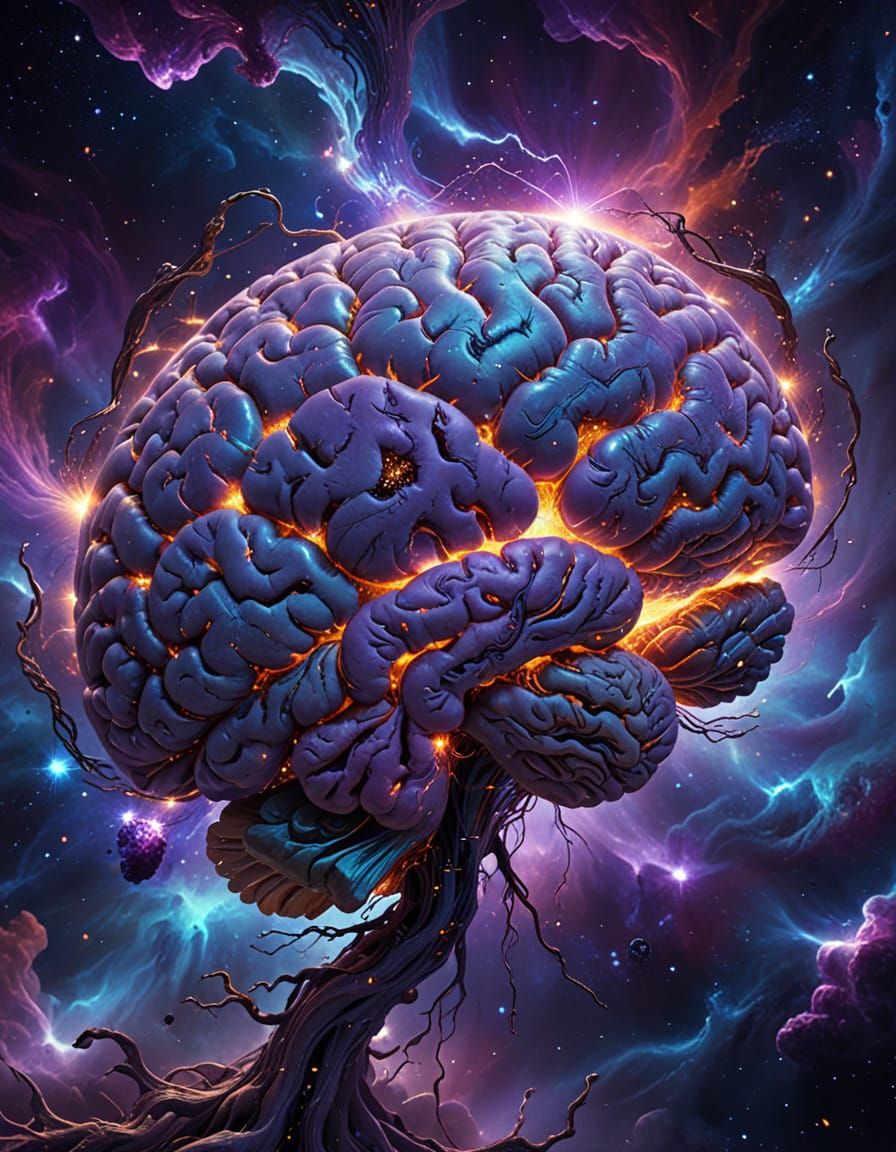 Cosmic Brain with Swirling Nebulae and Galactic Pathways