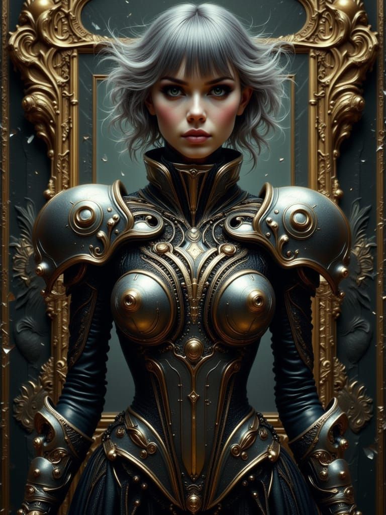 Victorian Cyberpunk Woman in Haunted Mansion