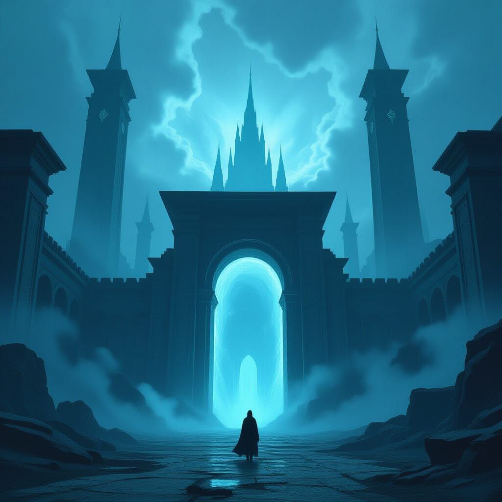 Soul Cairn Courtyard With Glowing Archway Digital Painting