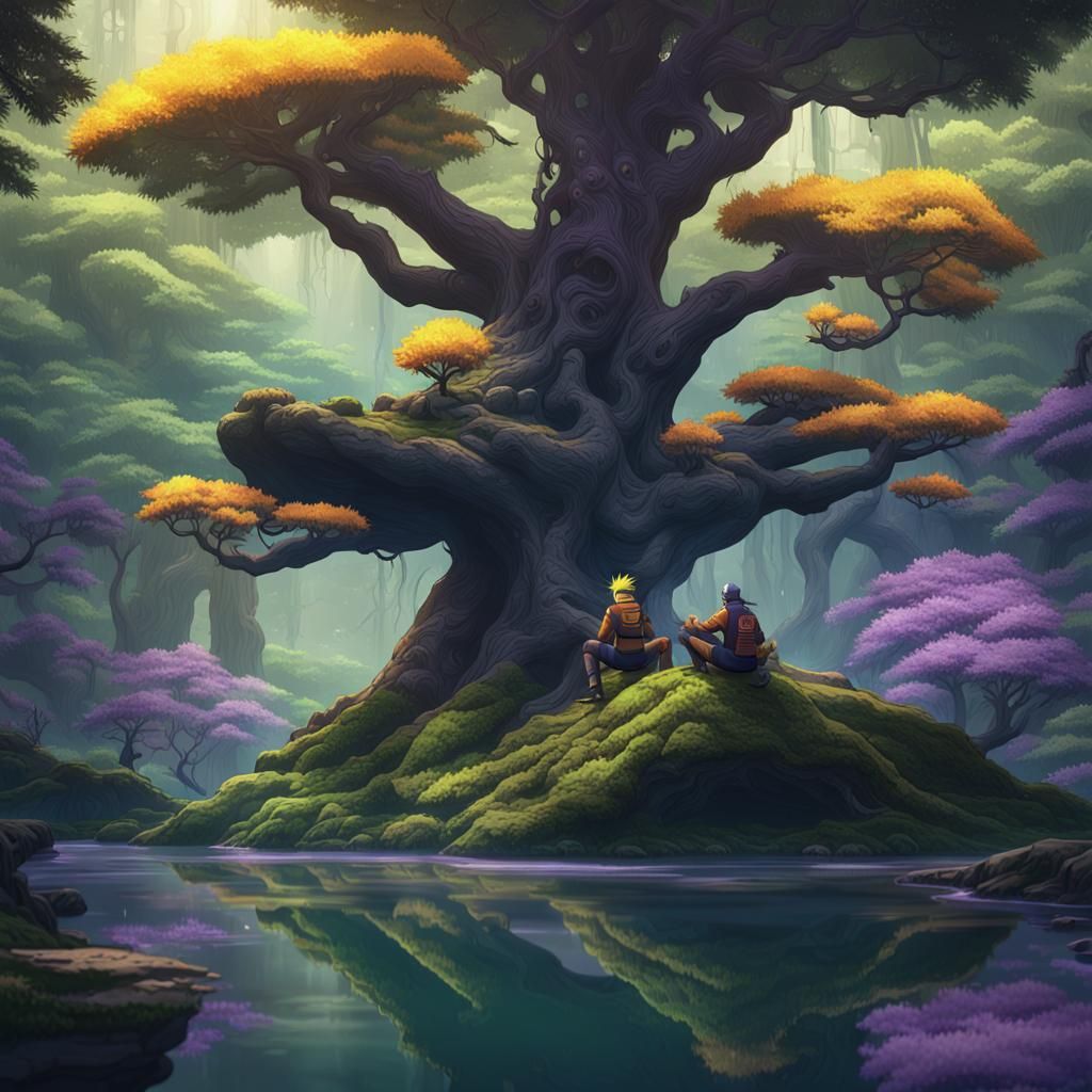 Naruto in Pine Jungle, Dark Fantasy Concept Art