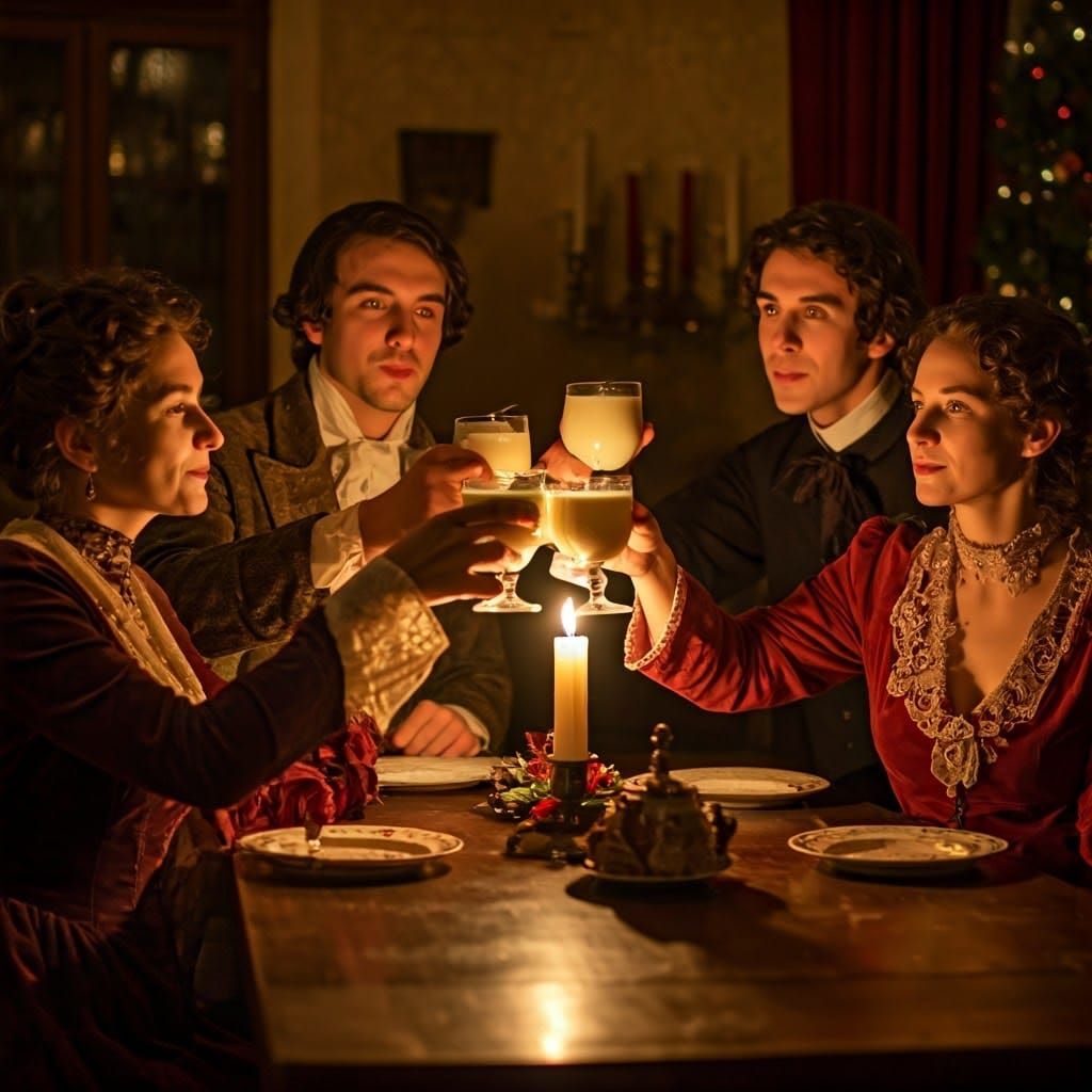 Victorian Friends Raise Glasses in Toastful Eggnog Celebrati...