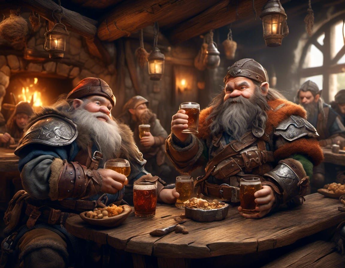 Hyperrealistic Dwarf Warriors in Tavern