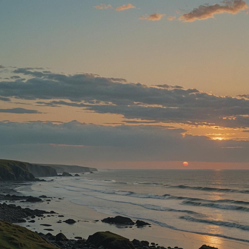 Irish Coastal Sunset in Romantic Style
