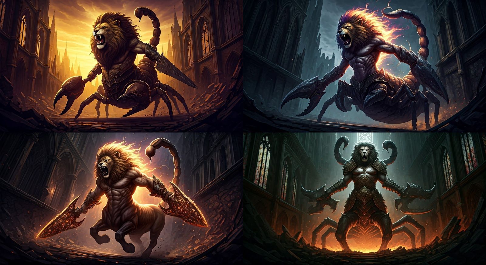 Manticore Centaur Roars in Gothic Ruins