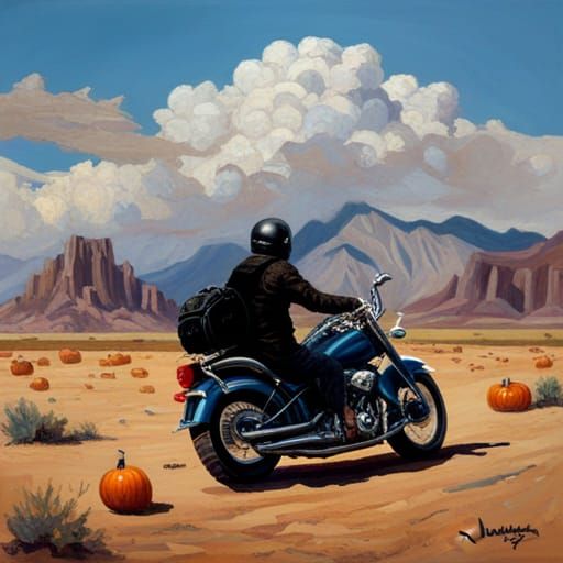 Motorcycle Club's Halloween Ride: An Oil Painting