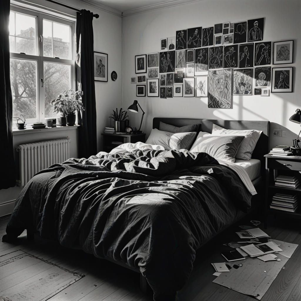 Hyperrealistic Drawing of a Creative Teenager's Bedroom
