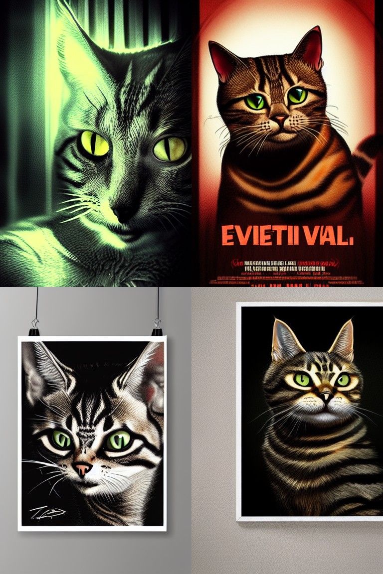 Menacing Tabby Cat in Horror Movie Poster Style