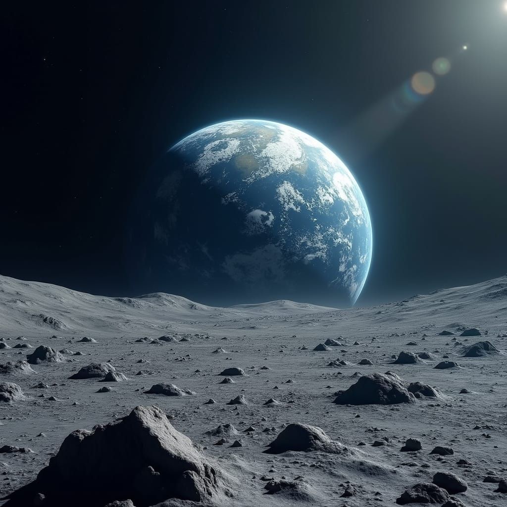 Barren Lunar Landscape Unveils Majestic Earth