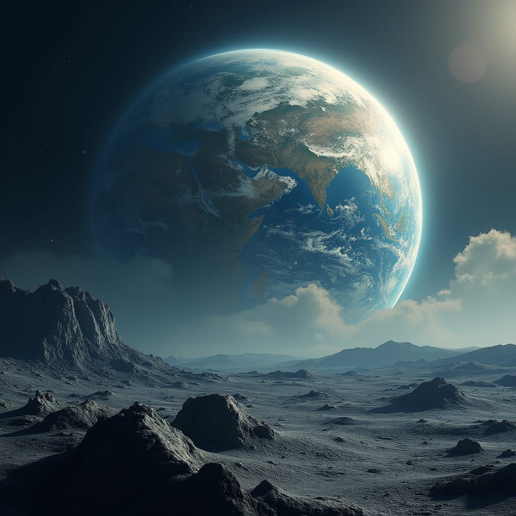 Ethereal Planet Earth at Dusk, as Seen from the Moon's Surfa...