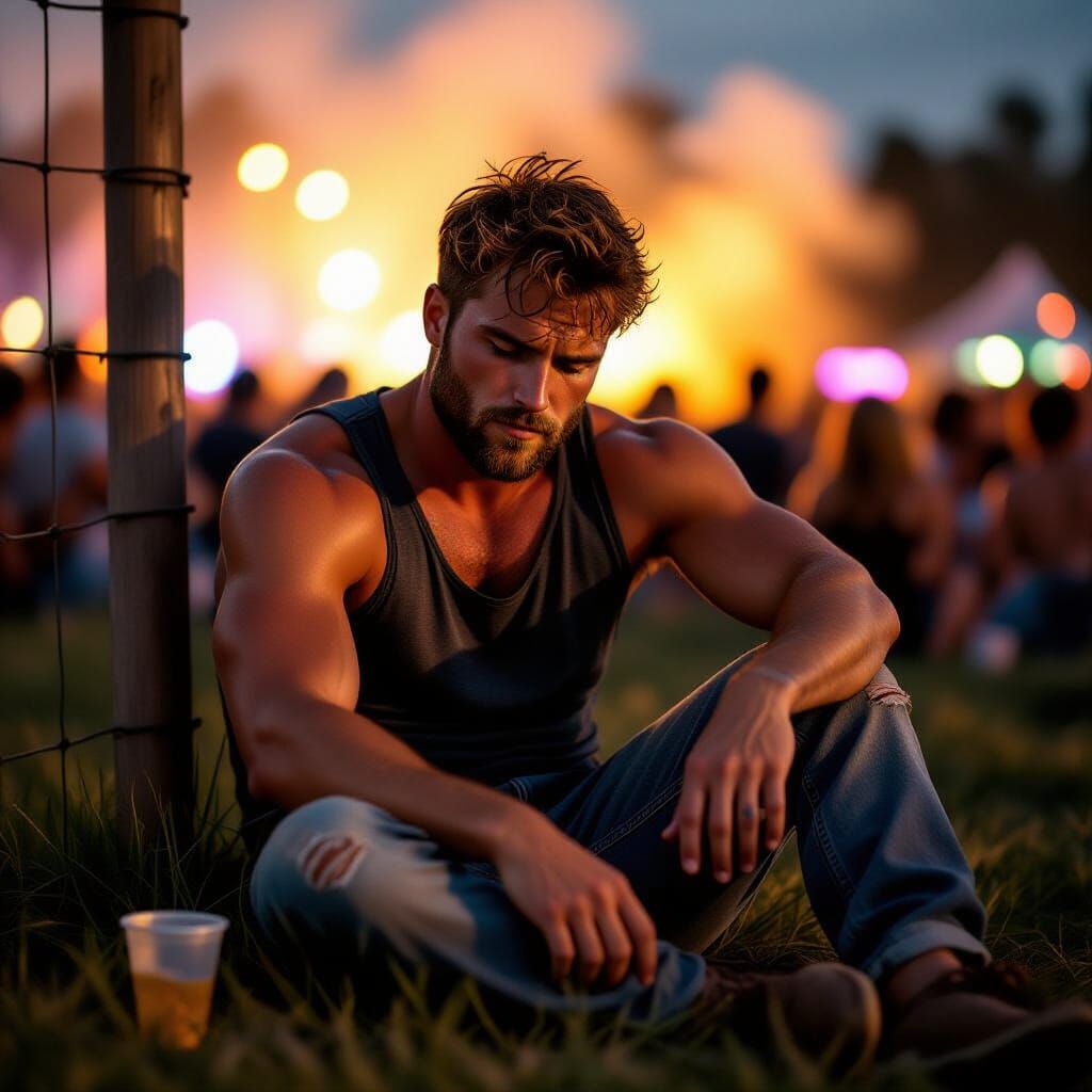 Man at Music Festival in Documentary Photography Style