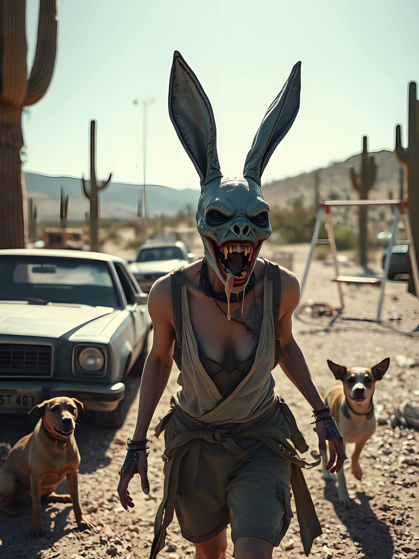 Screaming Zombie Bunny Woman Portrait