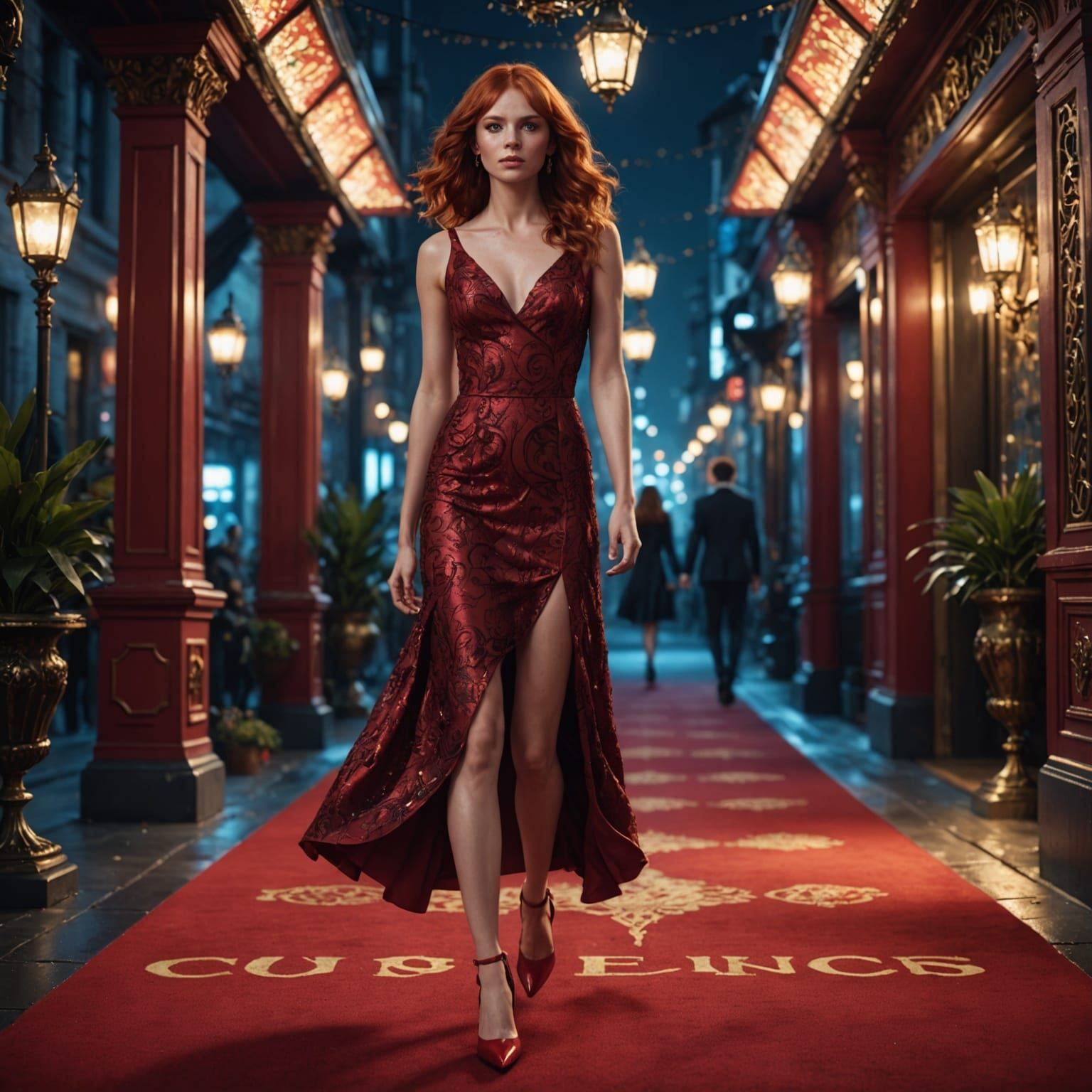 Elegant Red Carpet Siren in the Night