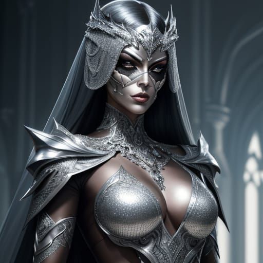 Regal Woman in Silver Futuristic Fashion