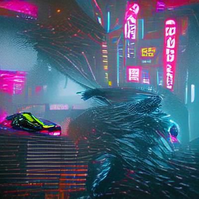 Cyberpunk Godzilla Roars in Neon Metropolis
