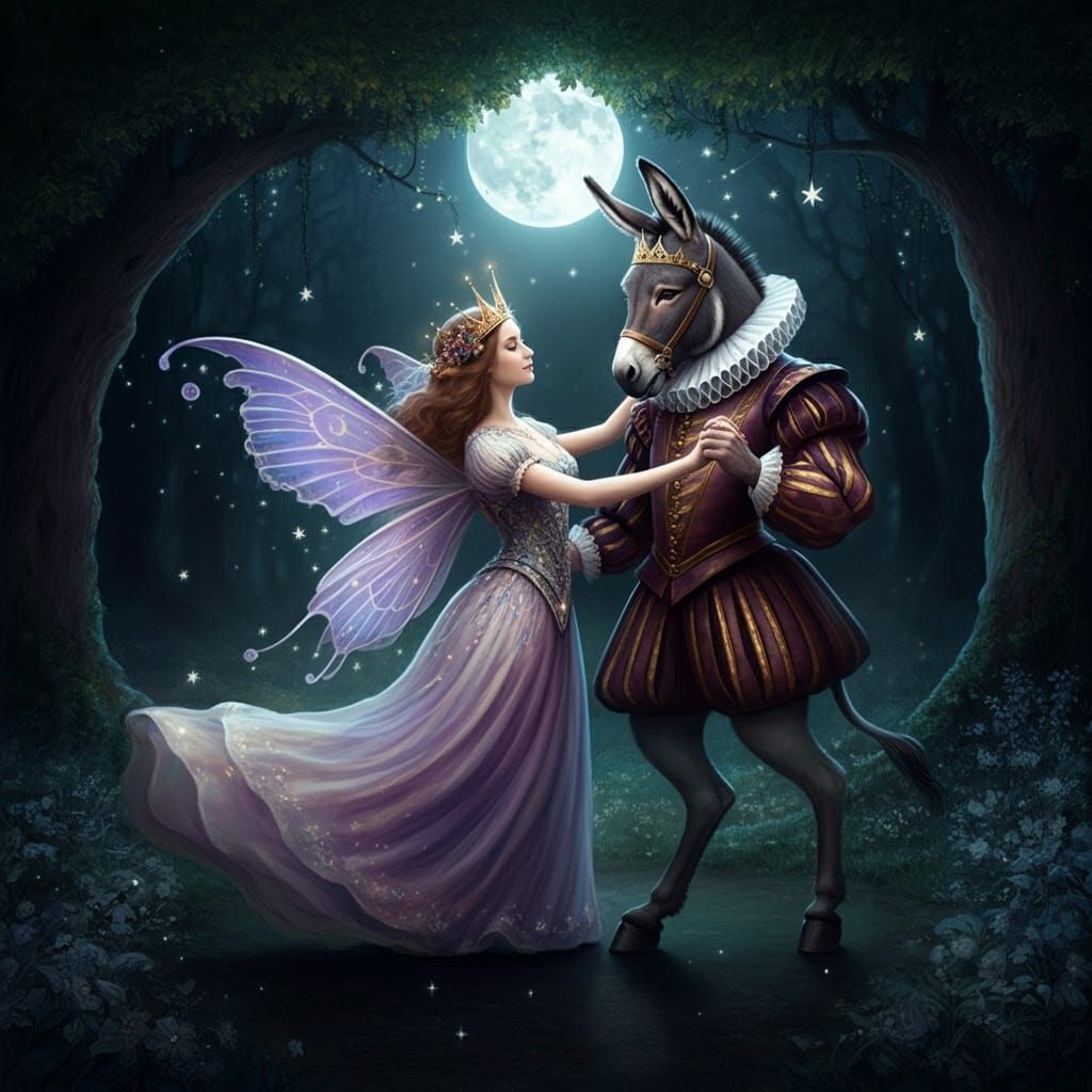Moonlit Fairy Queen Enchants Elizabethan Donkey in Whimsical...