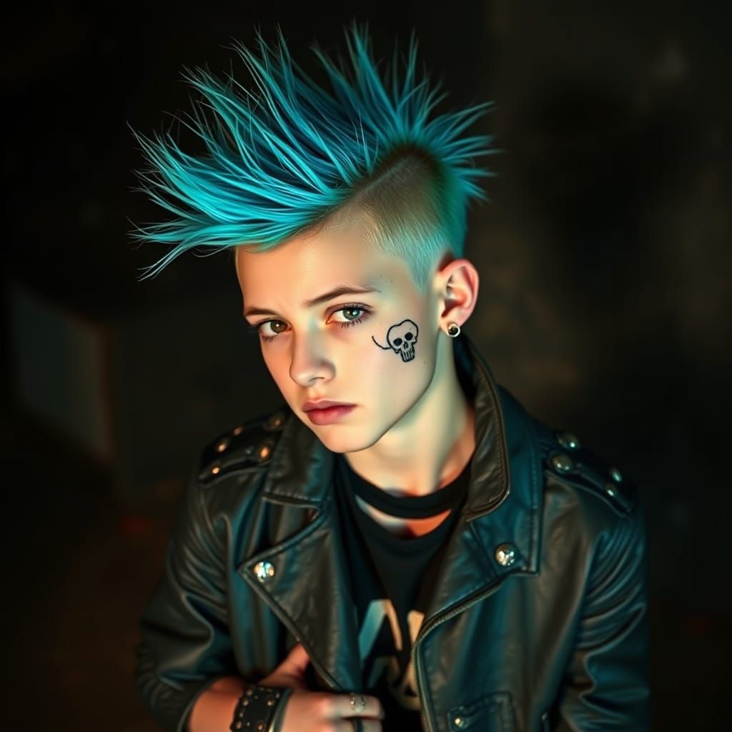 Teenage Punk with Turquoise Mohawk, Digital Art