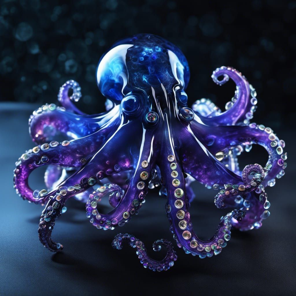 Bioluminescent Gemstone Octopus in Blown Glass