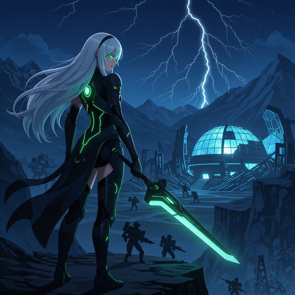 Female Android Overlooks Ruined Facility in Nier Automata St...