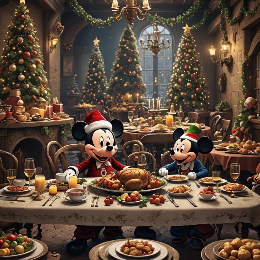 Mickey Mouse Hosts Christmas Dinner in Matte Painting
