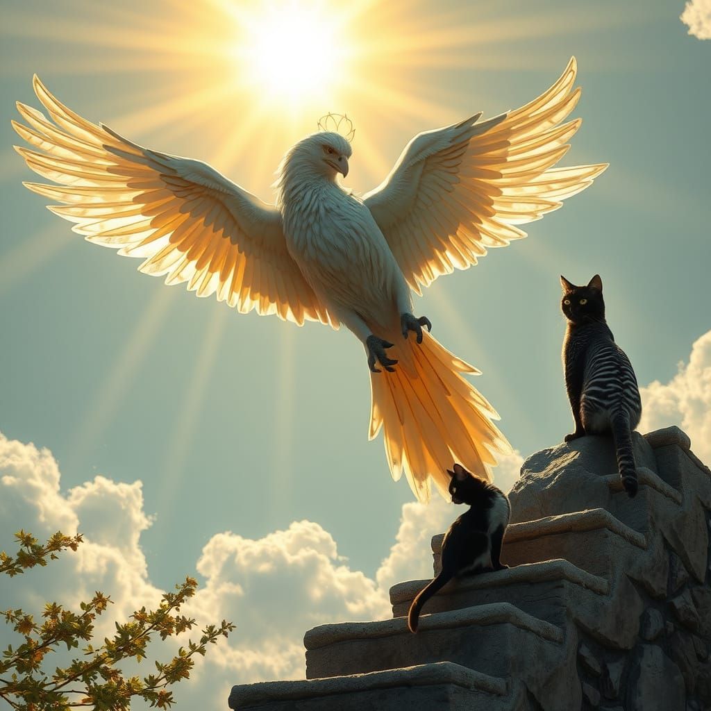 Cyberpunk Angel with Rainbow and Animals