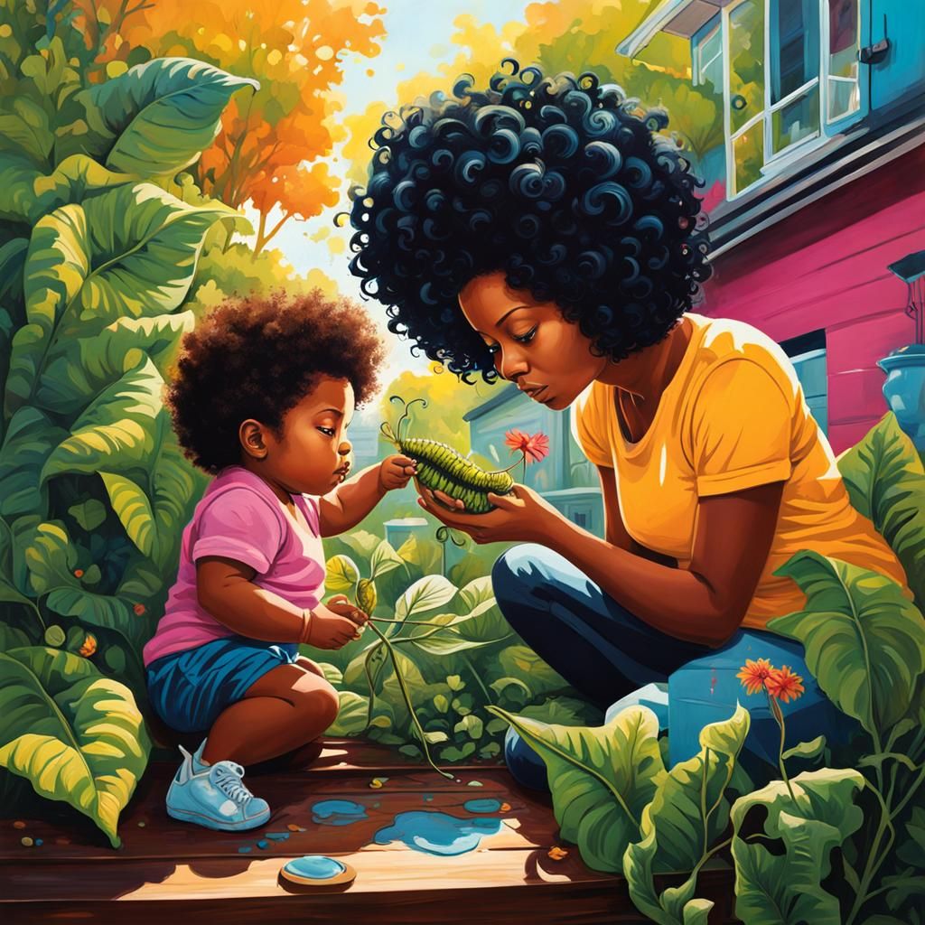 Family Garden Observation in Graffiti Art Style