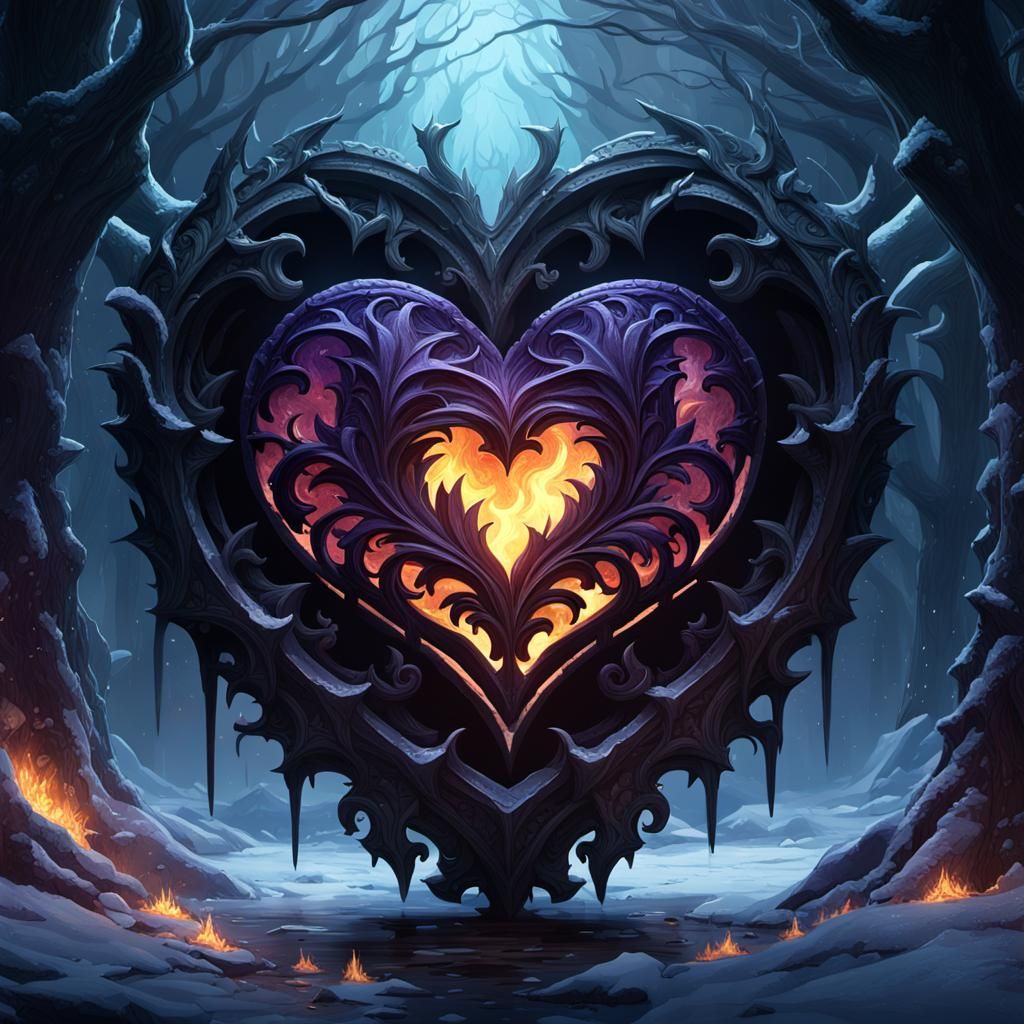 Frozen Heart in Flames: Dark Fantasy Concept Art
