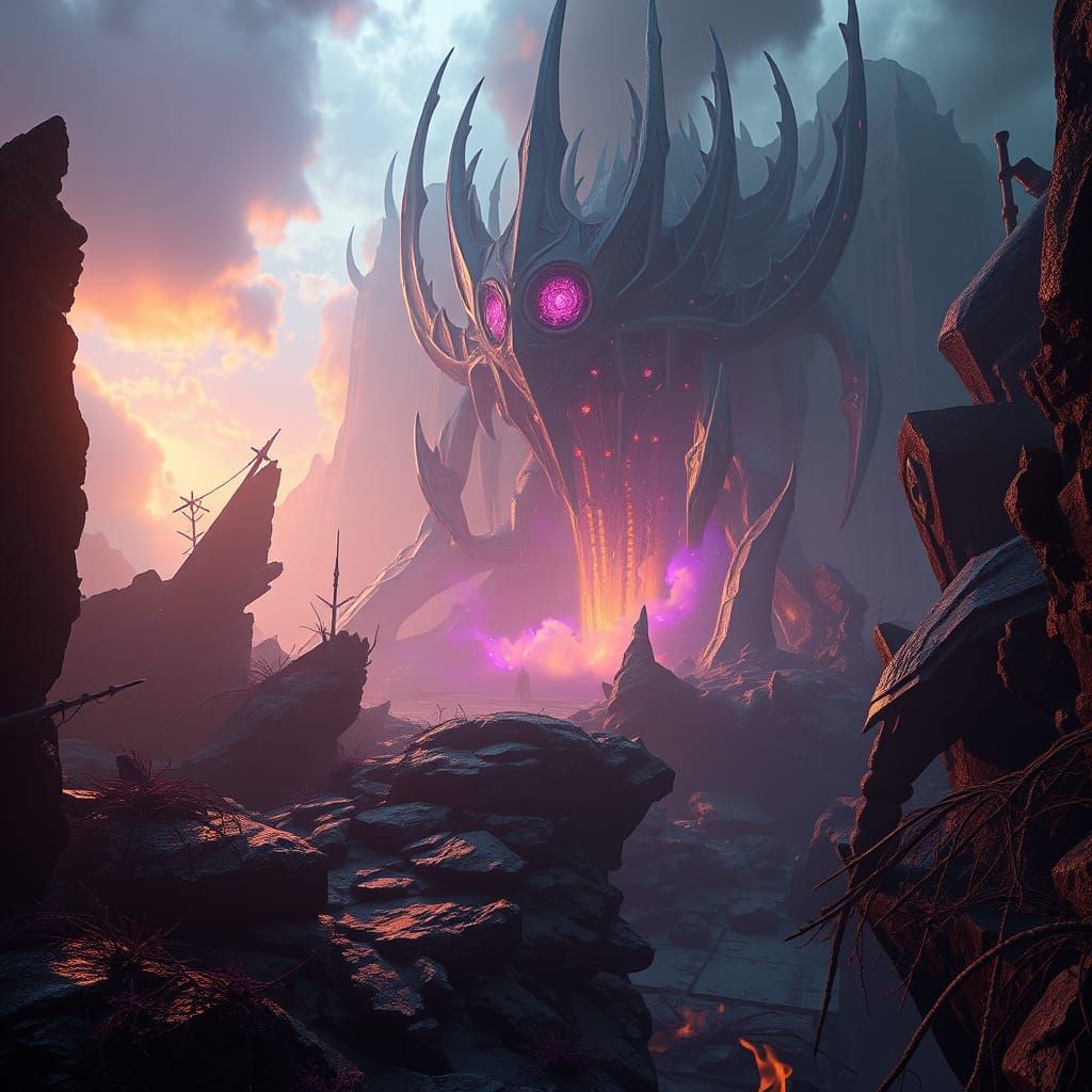 Surreal Dark Fantasy Landscape in 4K 3D Style
