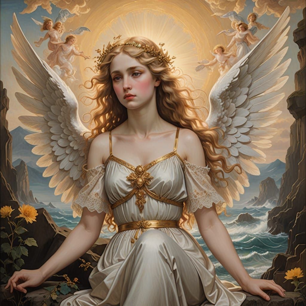 Anime Angel in Surreal, Dreamlike Environment