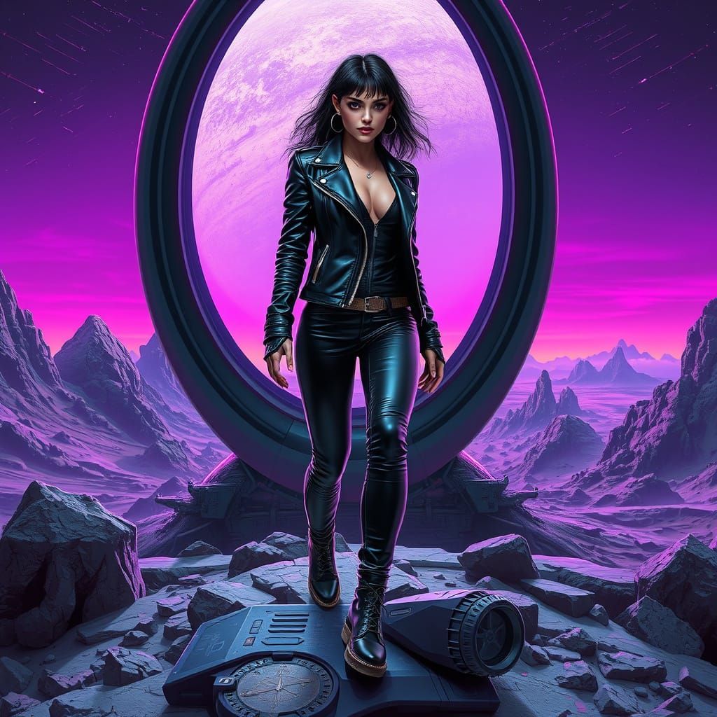 Cyberpunk Woman on Alien Planet in Futuristic Style