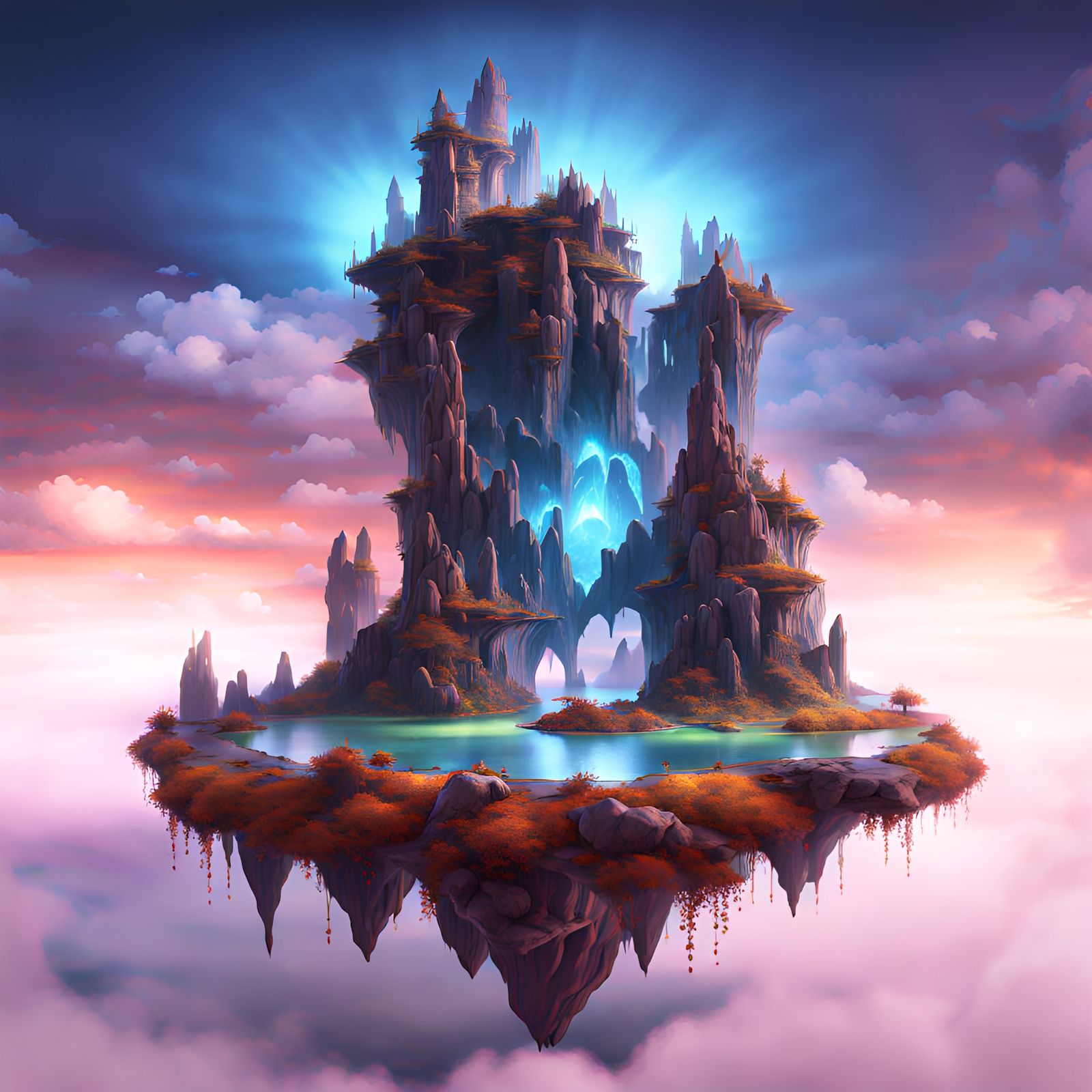 Floating Island of Magic Crystals: Fantasy Concept Art