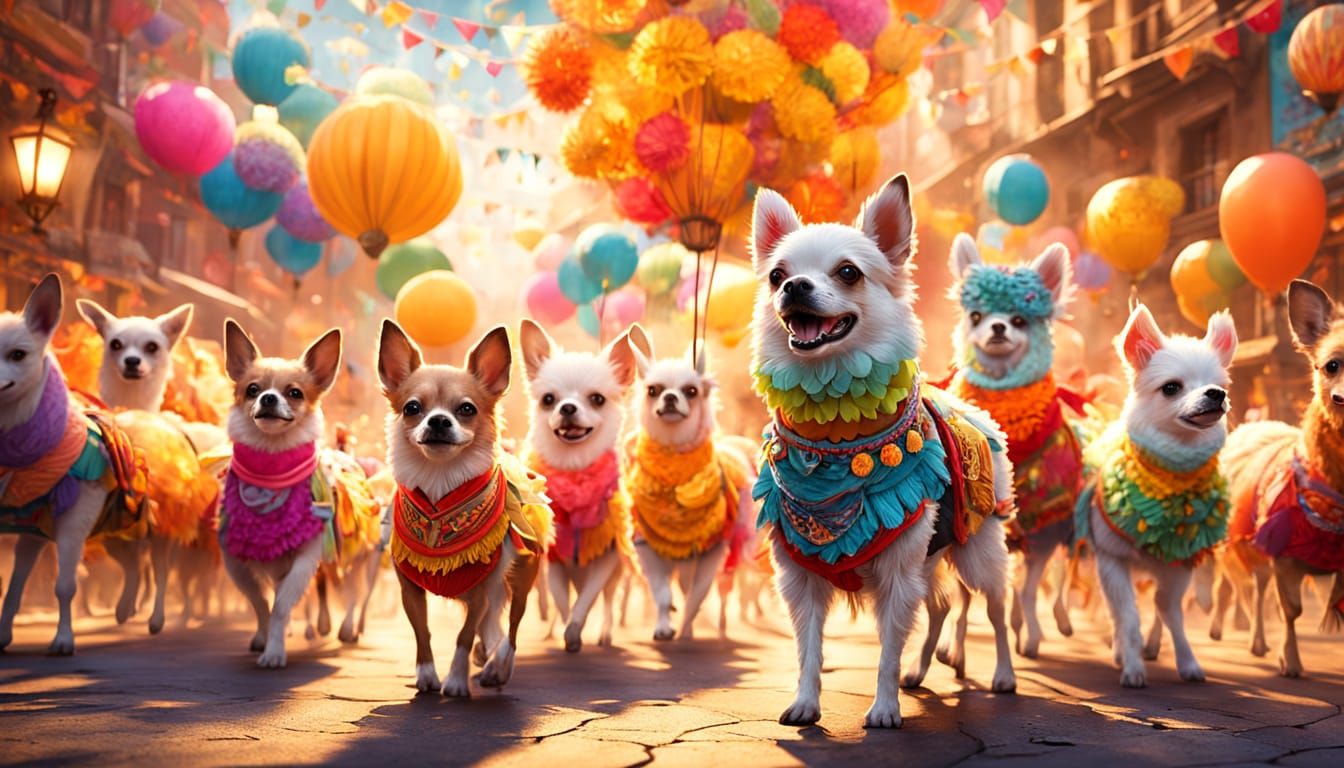 Chihuahua and Llama Lead a Festive Parade